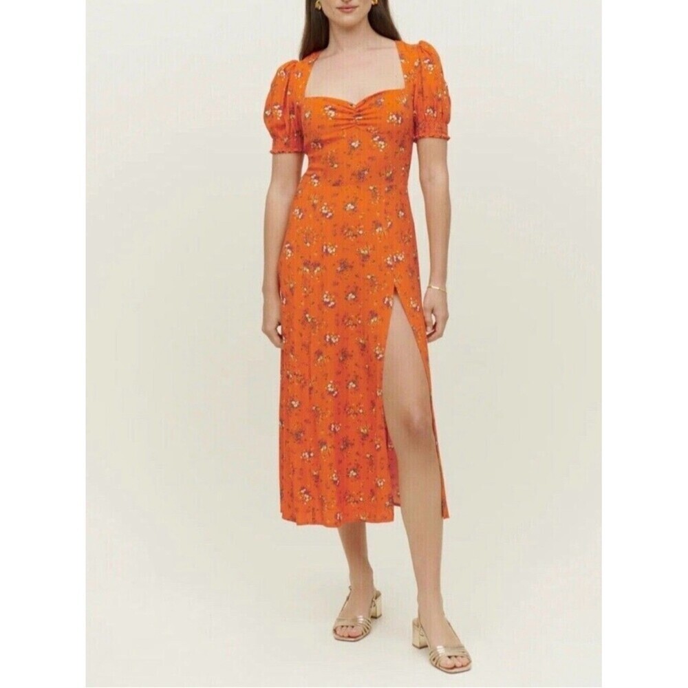 REFORMATION Lacey Dress August Orange Floral Size 0